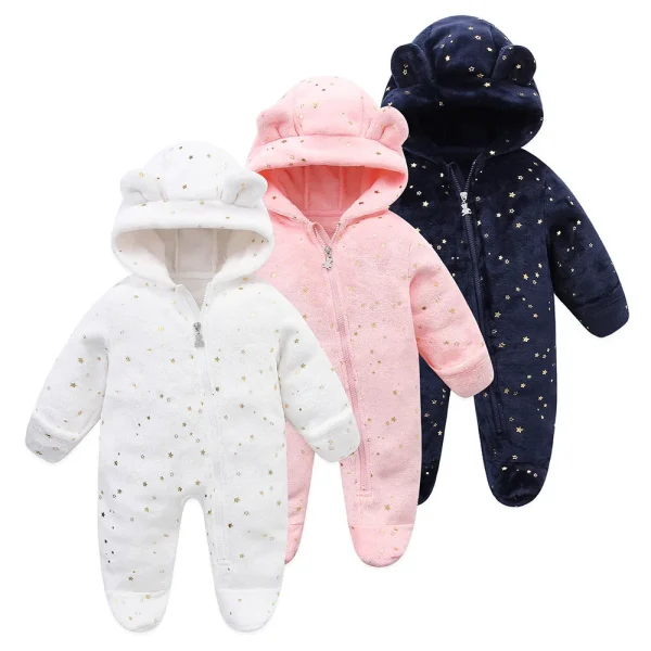 OLEKID 2024 Autumn Winter Newborn Baby overalls Plus Velvet Hooded Kids Baby Girl Rompers 0-1 Years Toddler Boy Jumpsuit Outfits