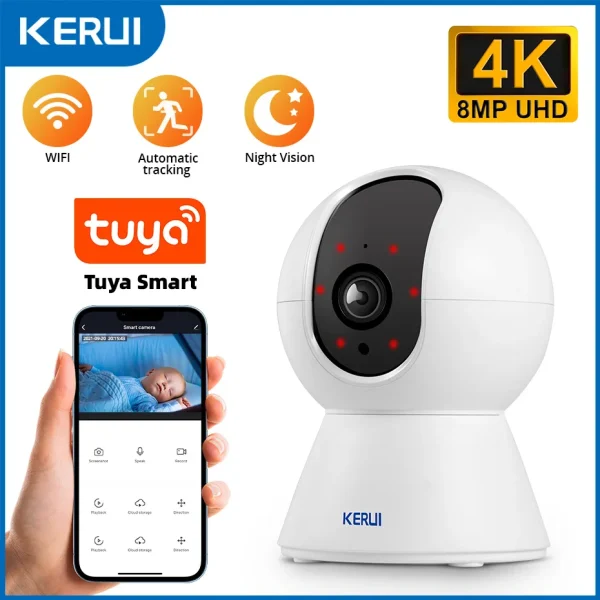 KERUI 8MP Tuya Smart Mini WiFi IP Camera Indoor Wireless Home Security AI Human Detect CCTV Surveillance Camera Auto Tracking