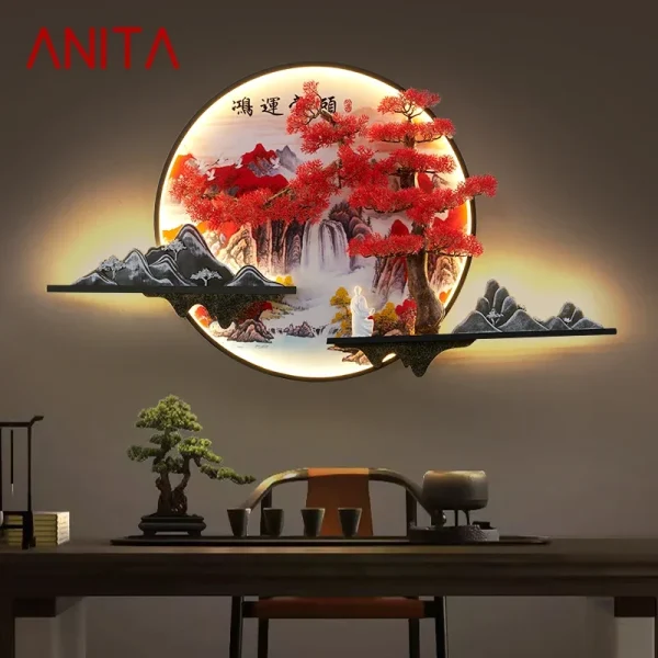 ANITA Modern Picture Wall Light LED Chinese Creative Landscape Pine Mural Lamp For Home Living Room Study Bedroom Decor